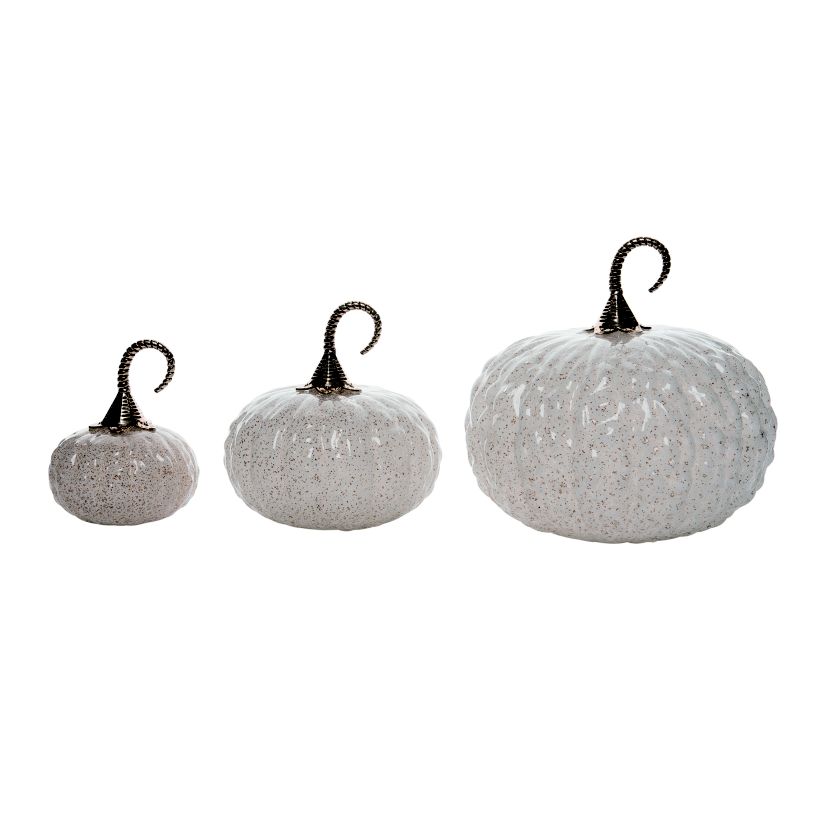 Transpac Glass Textured Pumpkin White Glass Set of 3