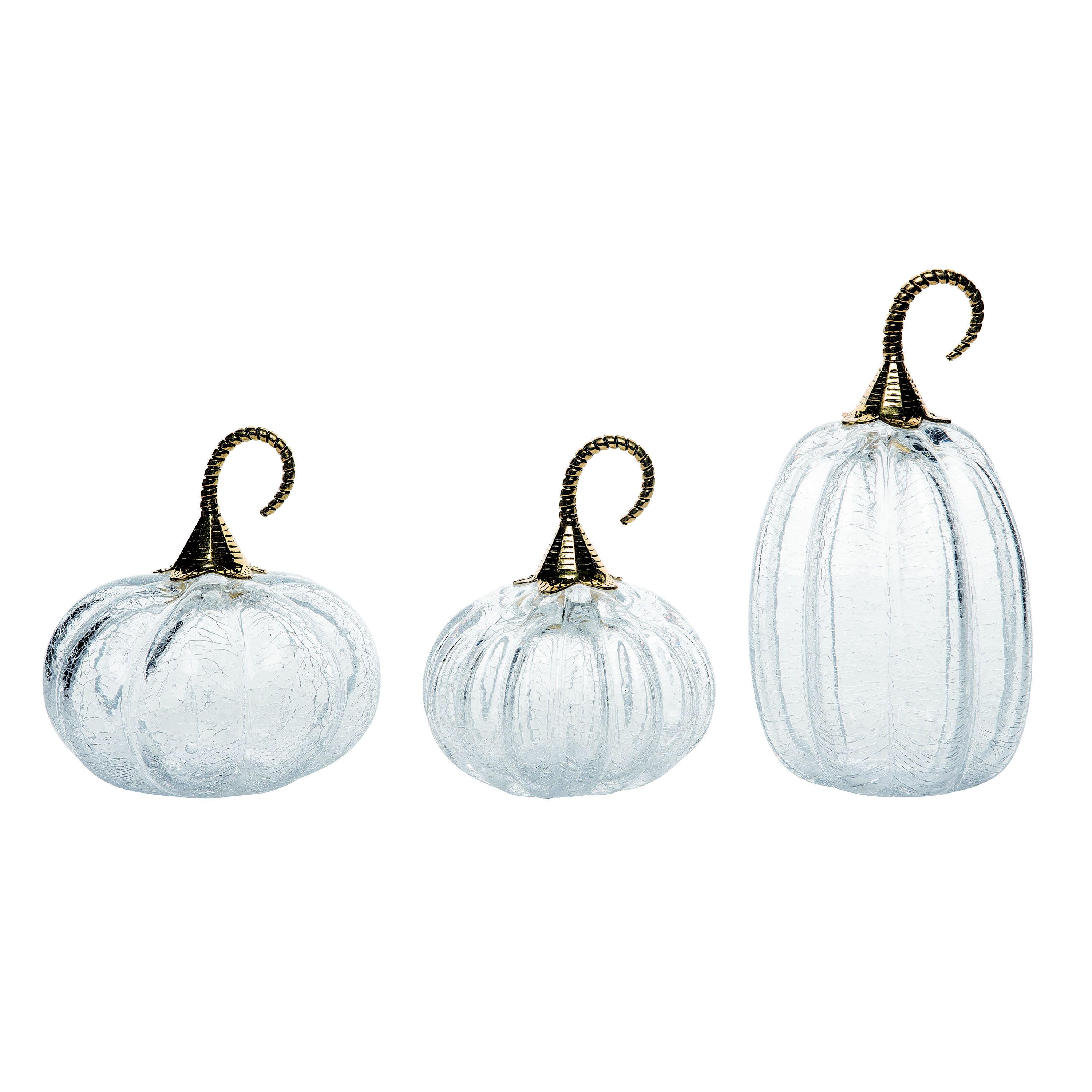 Transpac Crackle Glass Pumpkins Gold Glass Set of 3