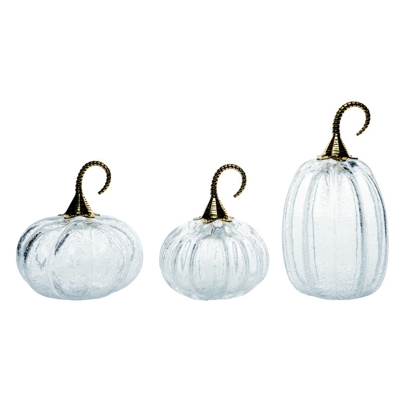 Transpac Crackle Glass Pumpkins Gold Glass Set of 3