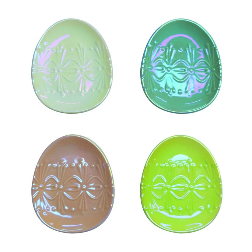 Transpac Ceramic Iridescent Easter Egg Tidbit Plate Set of 4 Easter Home Decorations