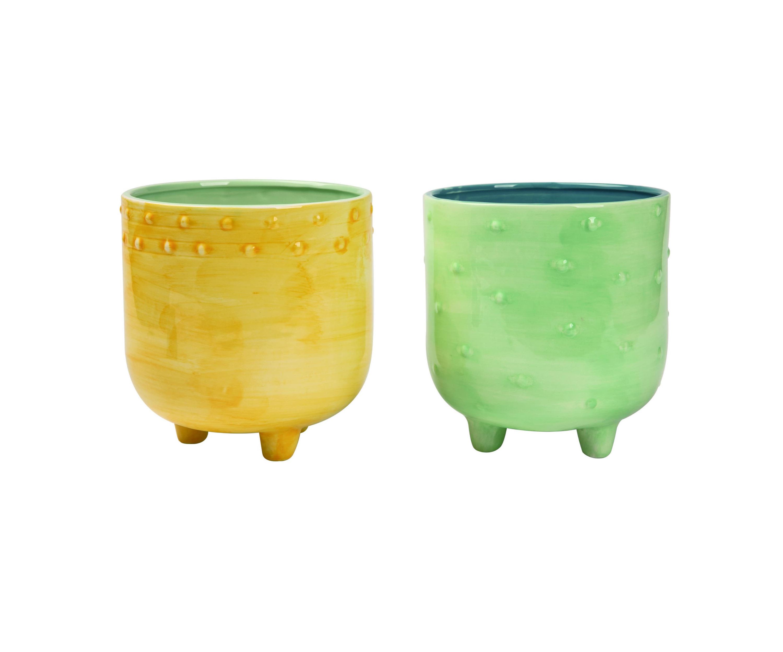 Transpac Large Ceramic Footed Patterned Planter w/Drainage Home Decorations Spring