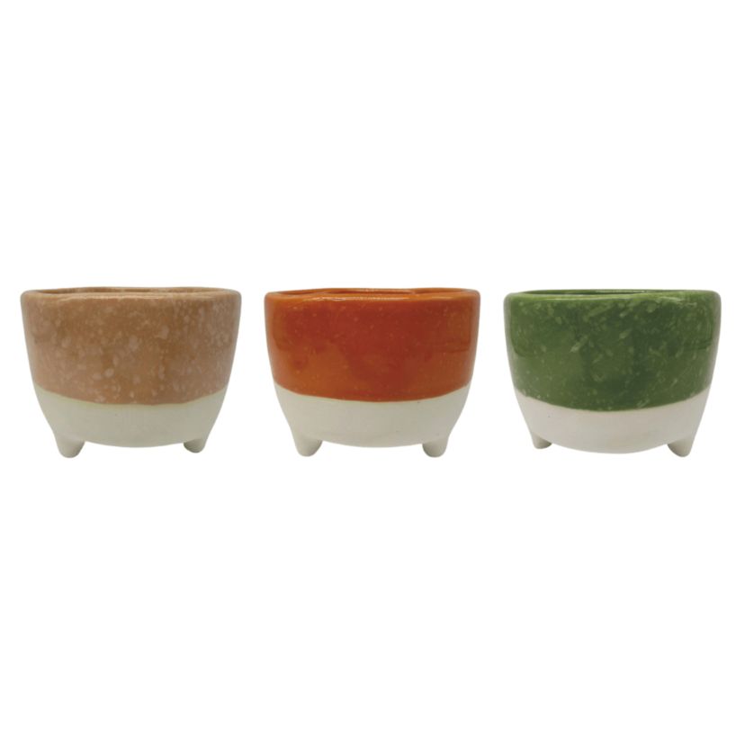 Transpac Stoneware Two-Tone Planter Set of 3 Spring Home Decorations