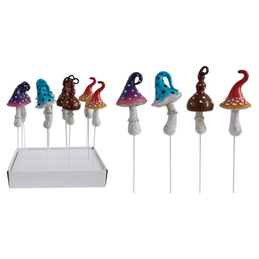 Transpac Resin Mini Mushroom Picks In Display S/12 Home Decorations Spring