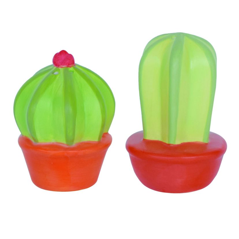 Transpac Dolomite 3 in. Multicolor Spring Cactus Salt and Pepper Shaker Set of 2