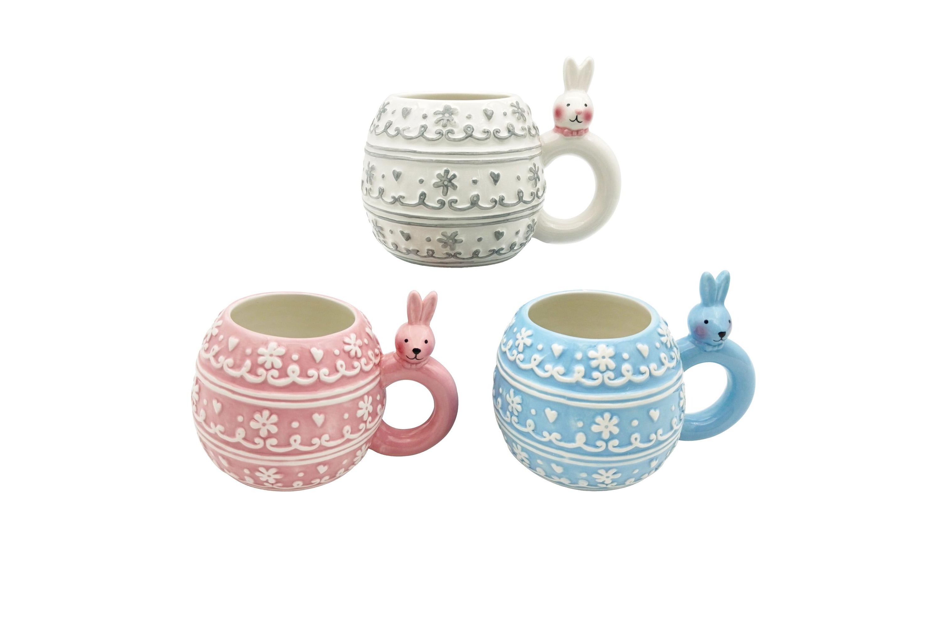 Transpac Ceramic Patterned Bunny Mug Set of 3 Easter Home Decorations