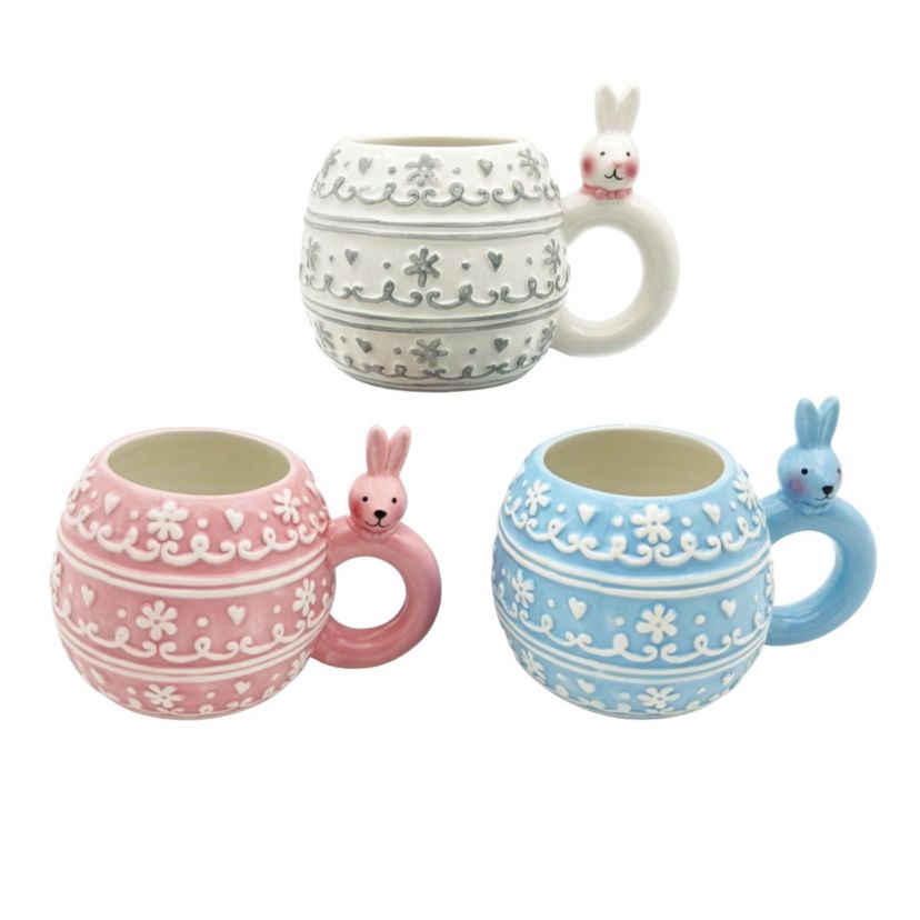 Transpac Ceramic Patterned Bunny Mug Set of 3 Easter Home Decorations