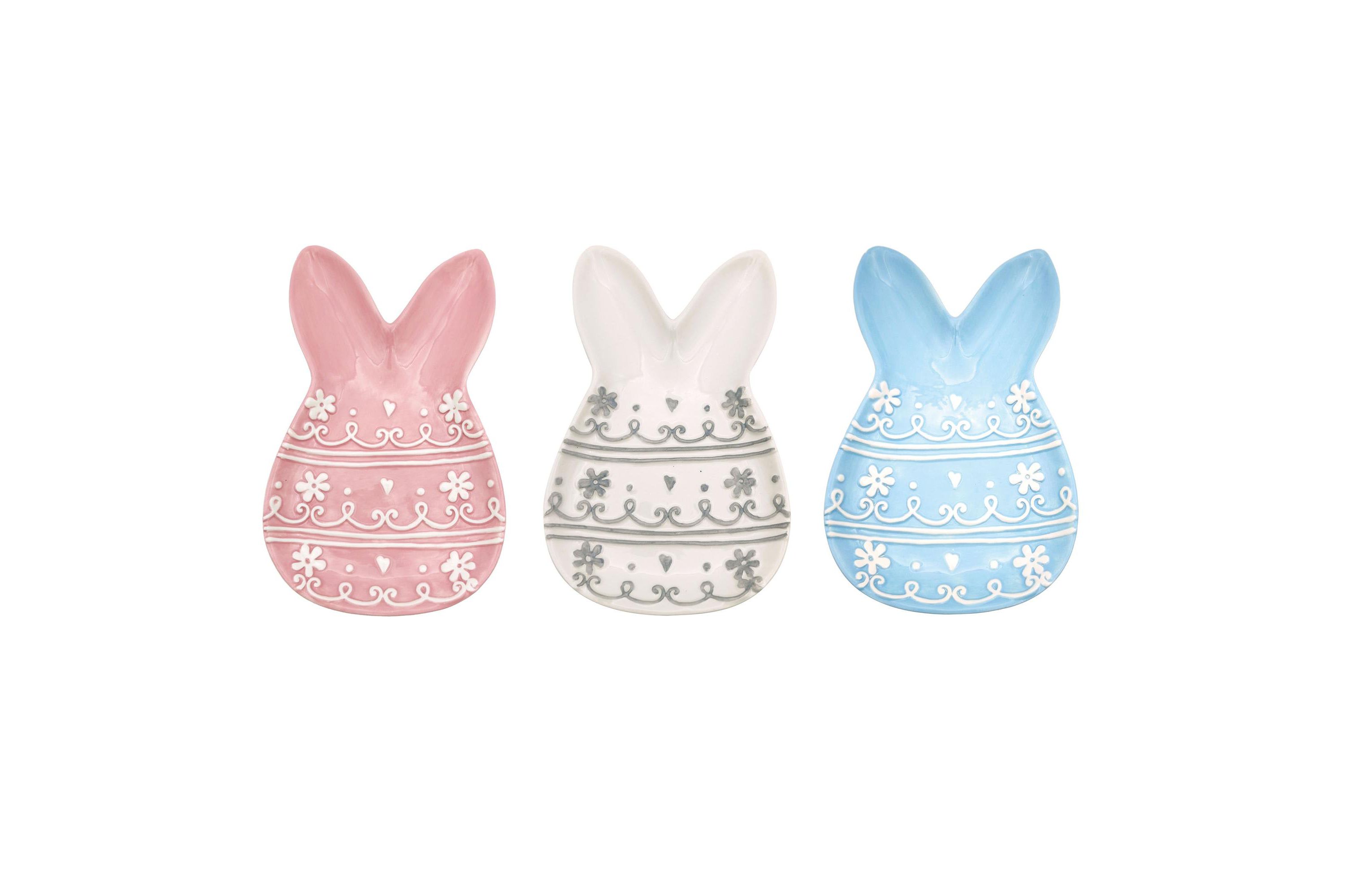 Transpac Ceramic Patterned Bunny Plate Set of 3 Easter Home Decorations