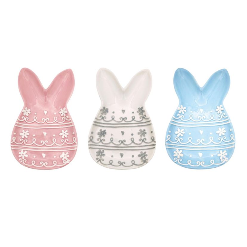Transpac Ceramic Patterned Bunny Plate Set of 3 Easter Home Decorations