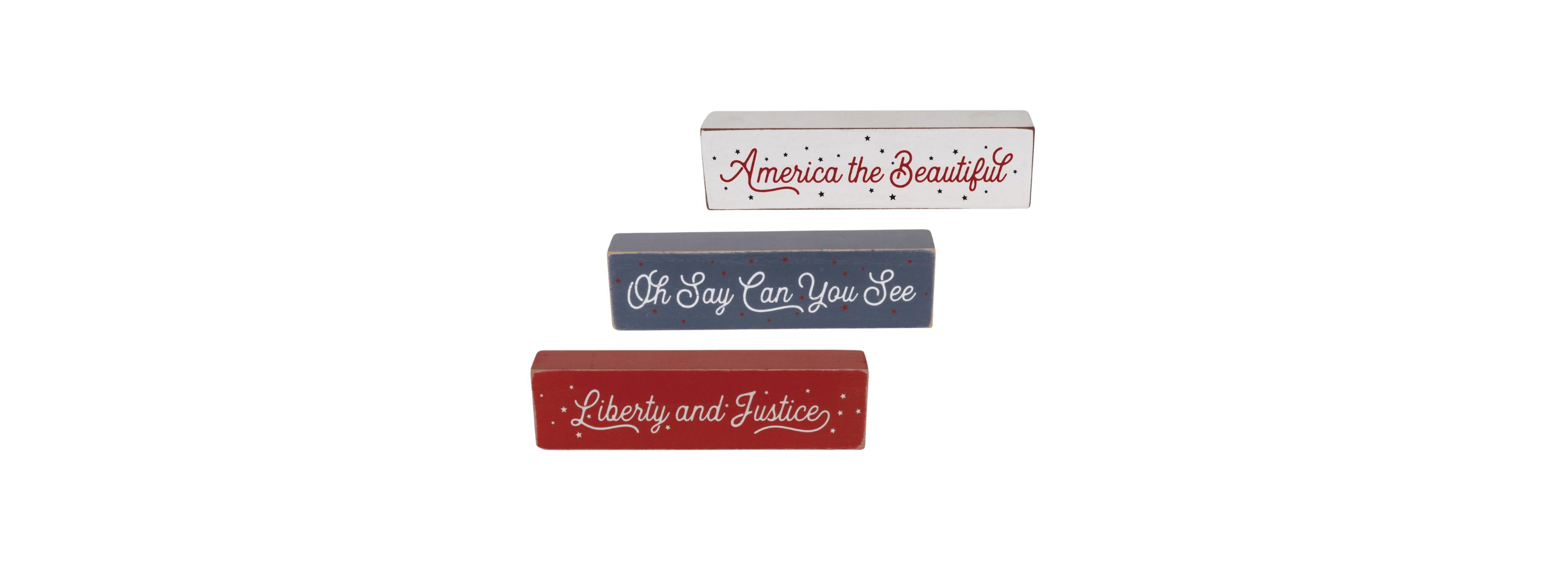 Transpac MDF Patriotic July 4th Sentiment Block Decor Set of 3 Home Decorations Tabletop