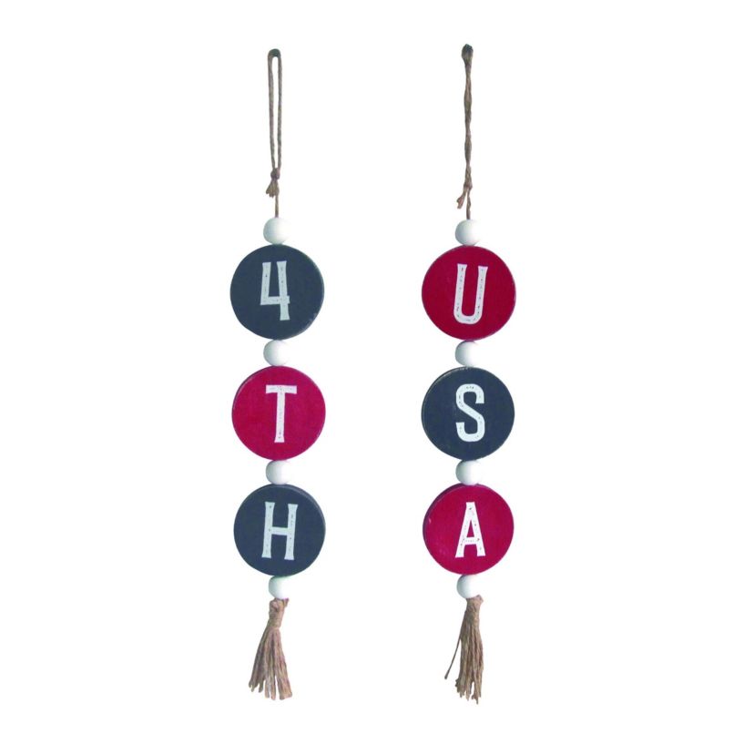 Transpac MDF Patriotic Bead Decor Set of 2 Patriotic Home Decorations