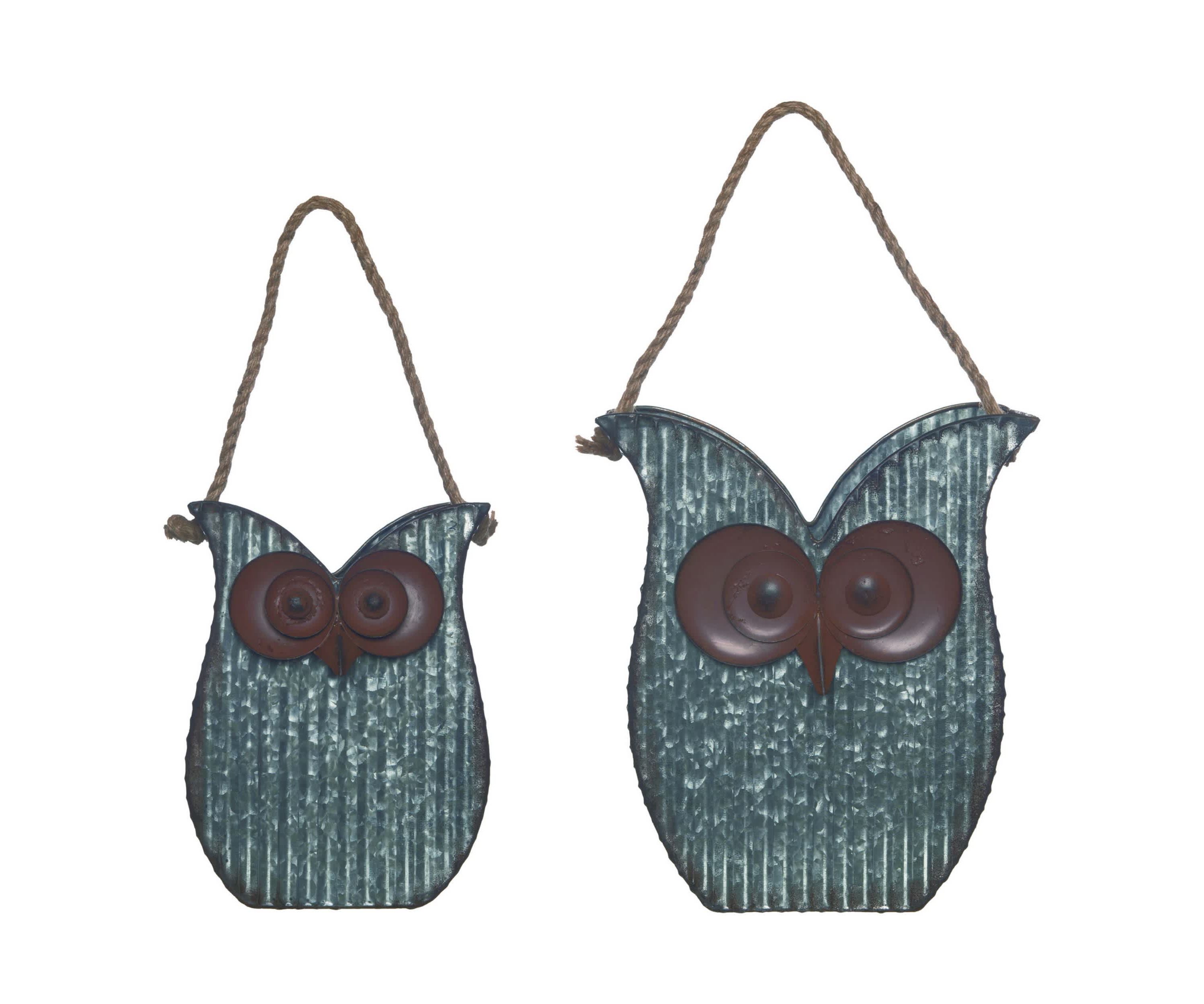 Transpac Metal 12.5 in. Multicolor Spring Layered Owl Containers Set of 2
