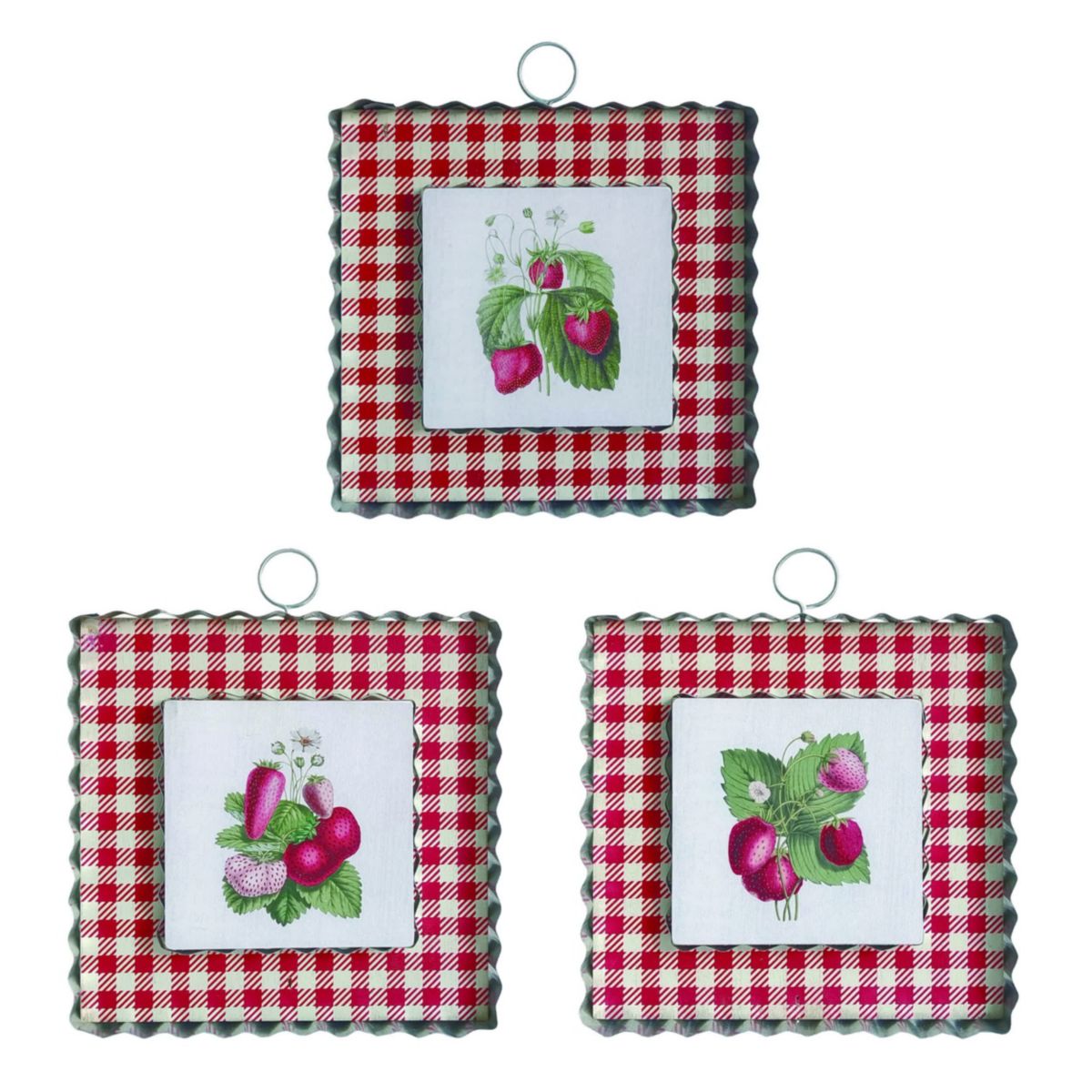 Transpac MDF/Metal Strawberry Plaid Decor Set of 3 Spring Home Decorations