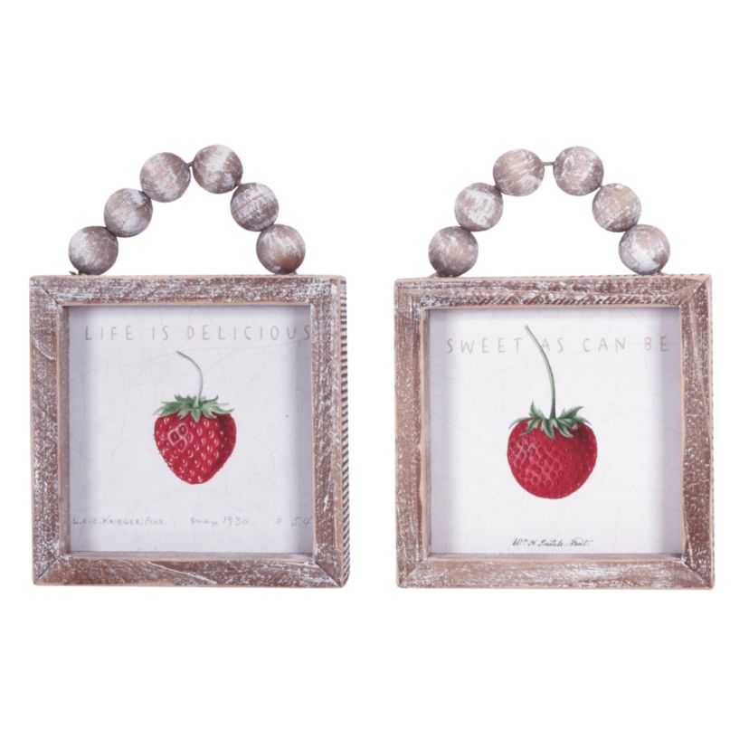 Transpac Wood Beaded Strawberry Decor Set of 2 Spring Home Decorations