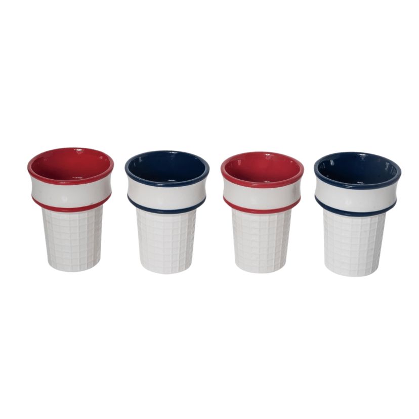 Transpac Dolomite 4.75 in. Multicolor Patriotic Americana Waffle Cone Cups Set of 4
