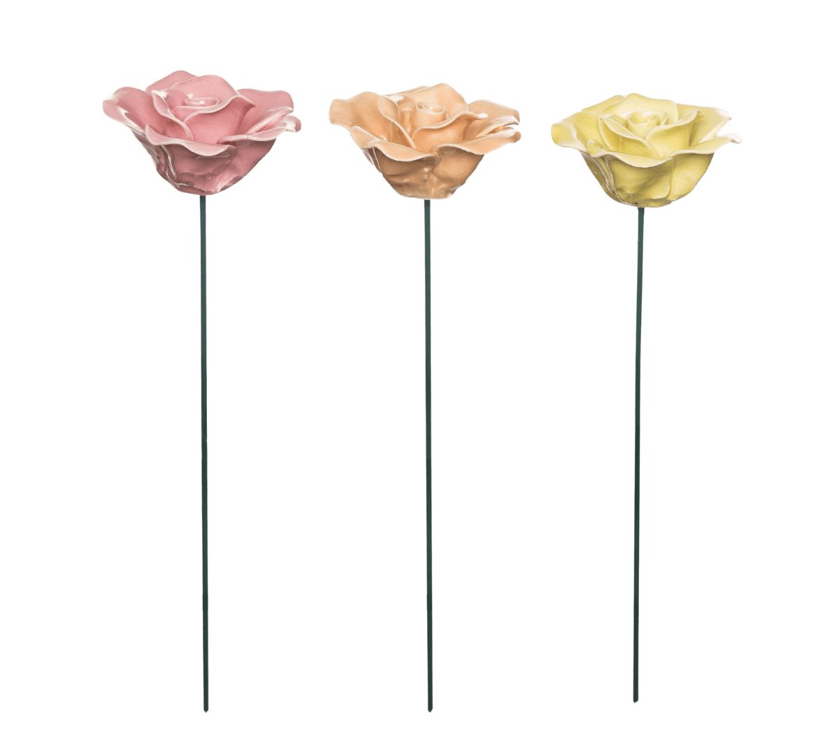 Transpac Ceramic Rose Plant Pick Set of 3 Spring Home Decorations