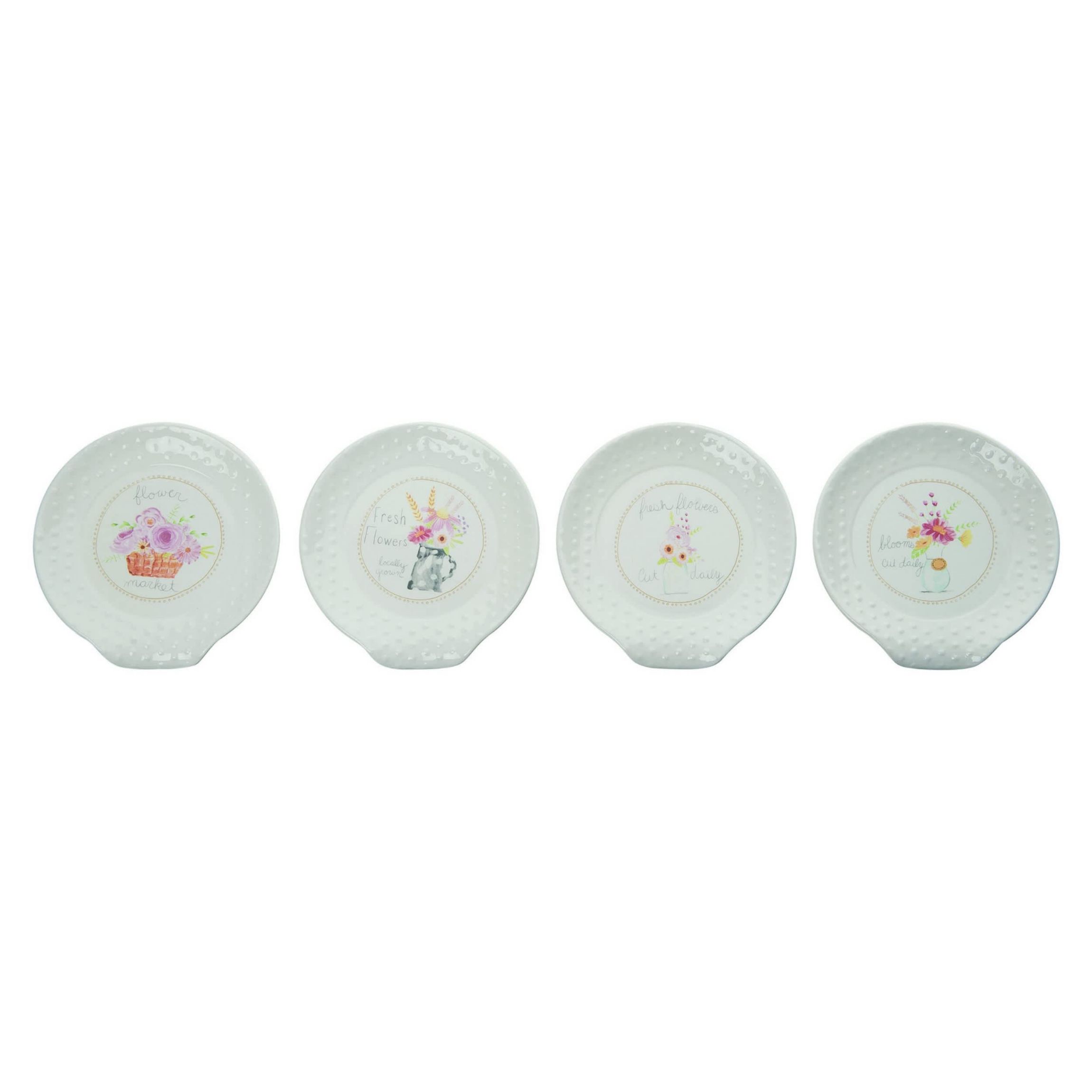 Transpac Ceramic Floral Market Spoon Rest Set of 4 Spring Home Decorations