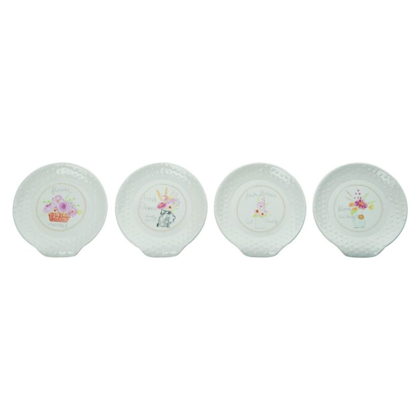 Transpac Ceramic Floral Market Spoon Rest Set of 4 Spring Home Decorations