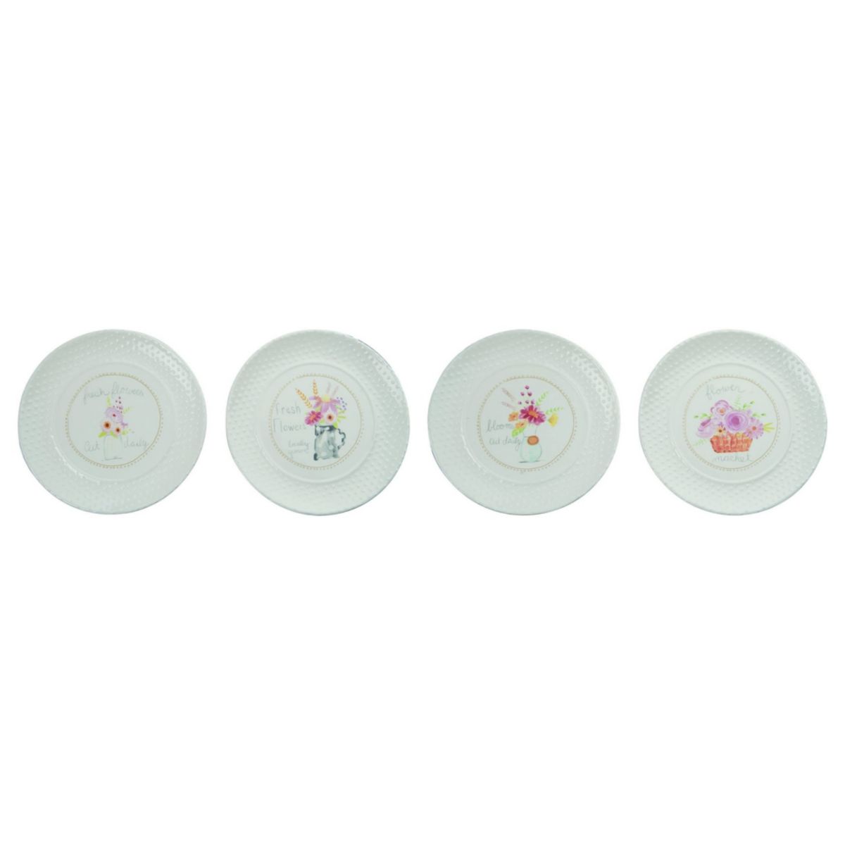 Transpac Ceramic Flower Market Plate Set of 4 Spring Home Decorations