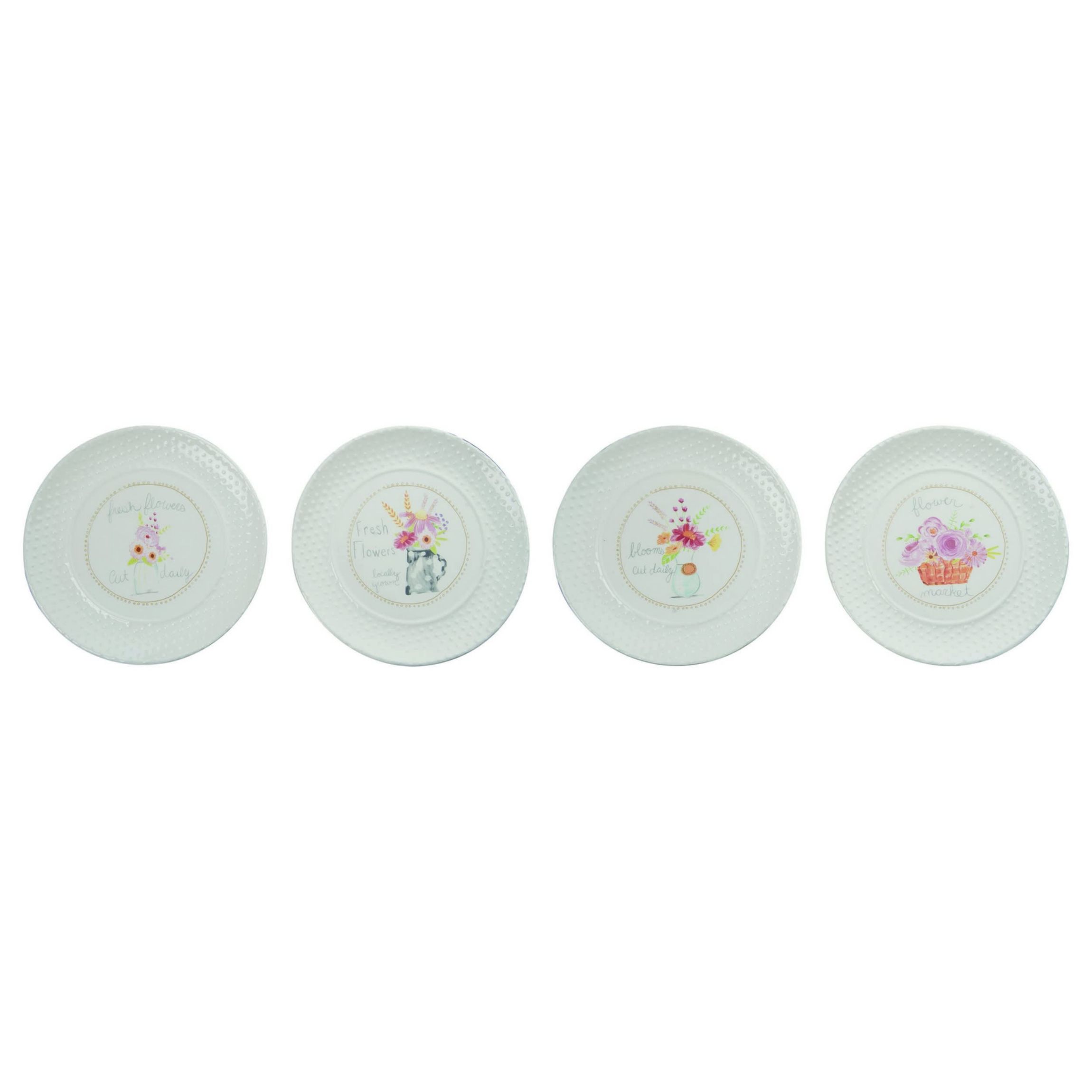 Transpac Ceramic Flower Market Plate Set of 4 Spring Home Decorations