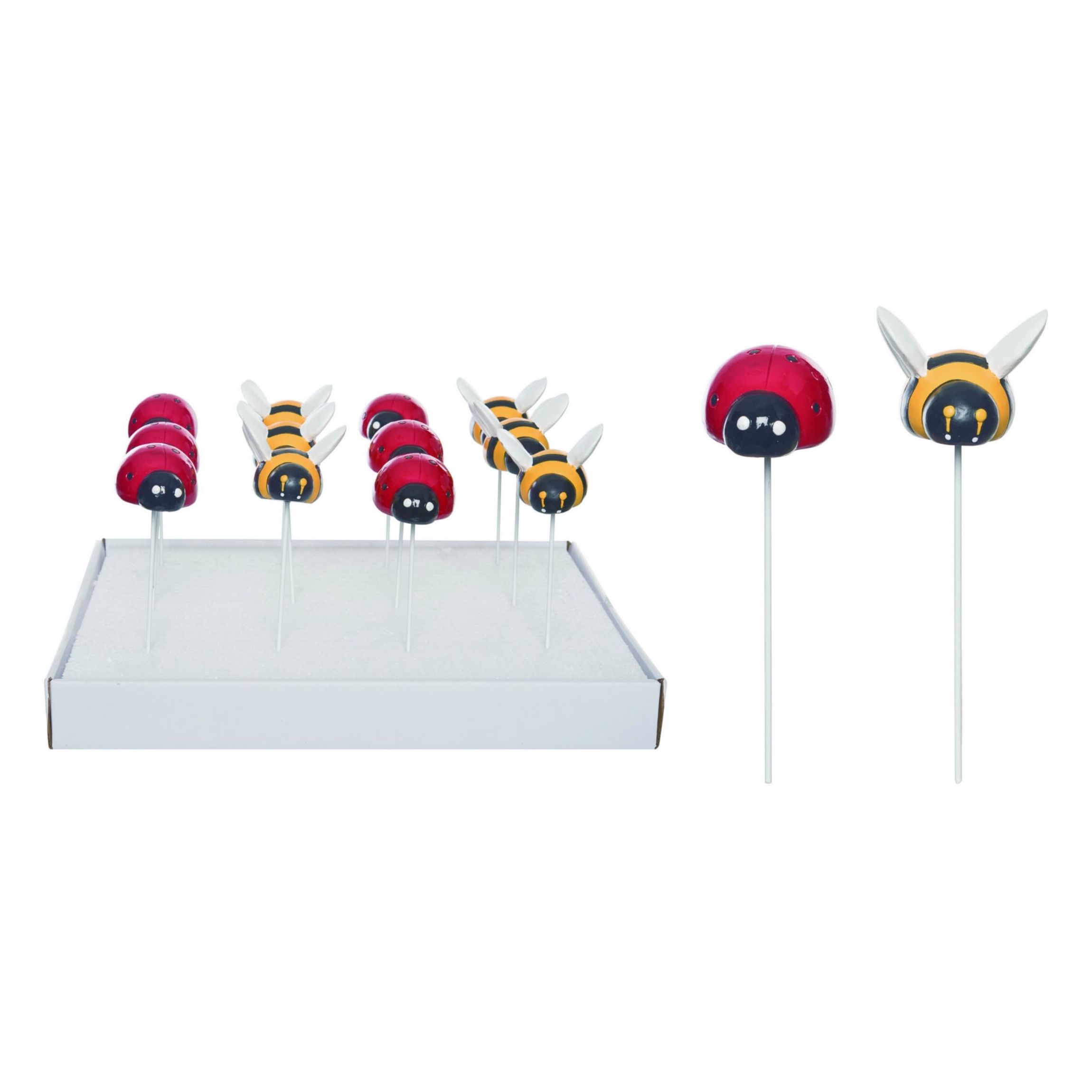 Transpac Resin 15 in. Multicolor Spring Ladybug and Bumblebee Plant Picks In Display