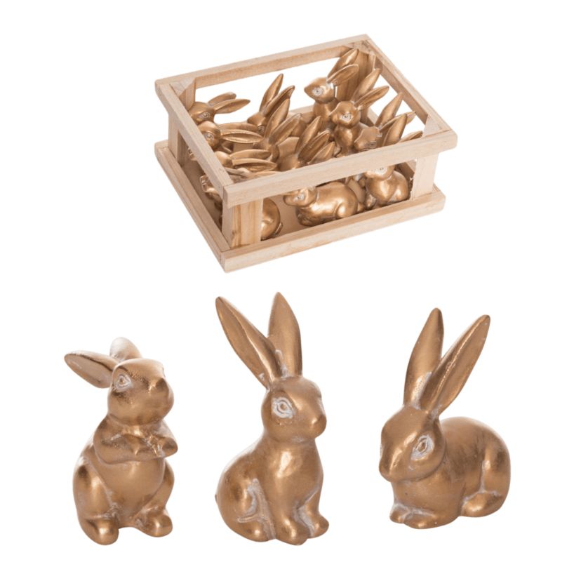 Transpac Resin 4.75 in. Bronze Easter Bunnies In Display Set of 12