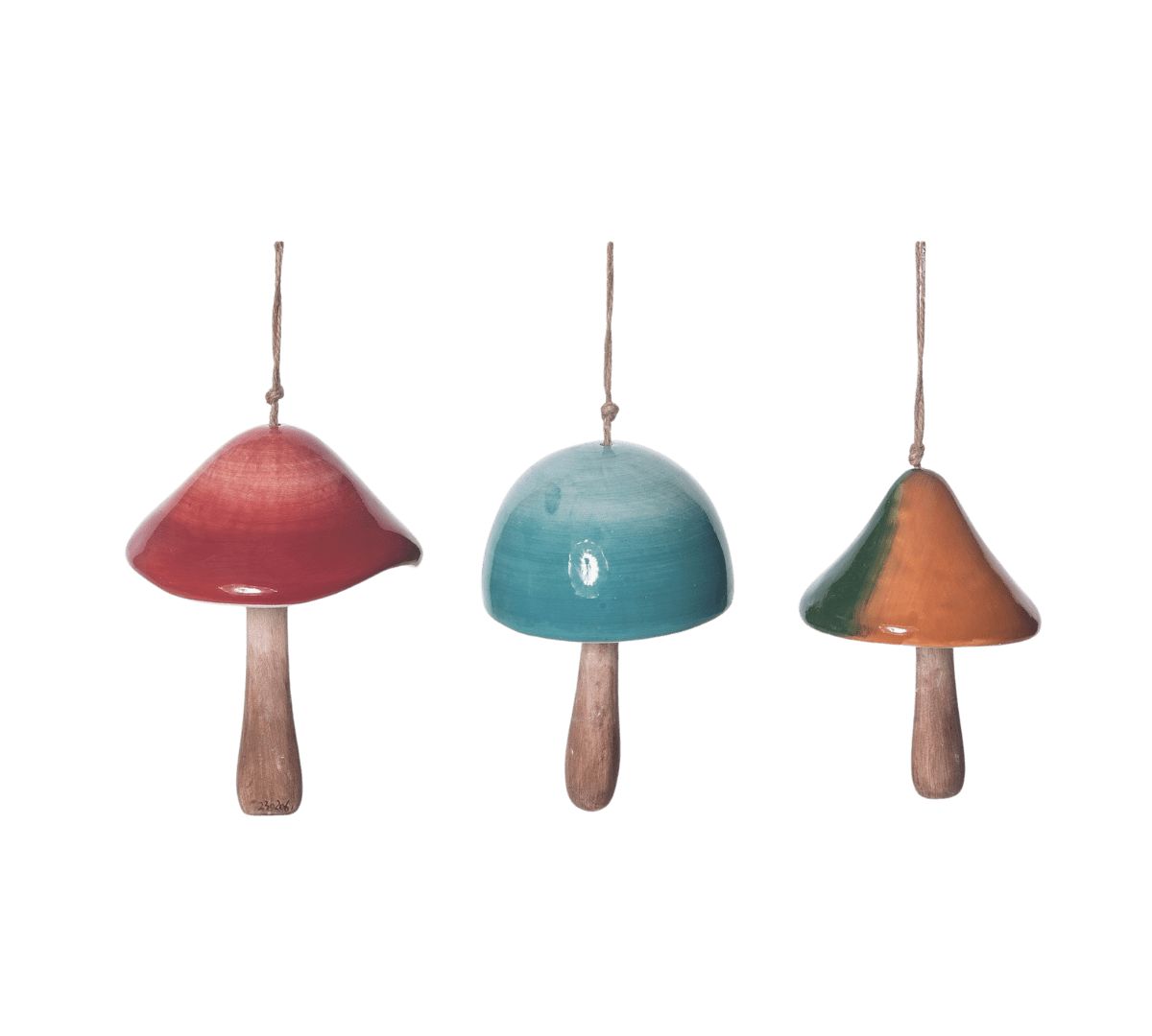 Transpac Ceramic Small Mushroom Bell Set of 3 Home Decorations Spring
