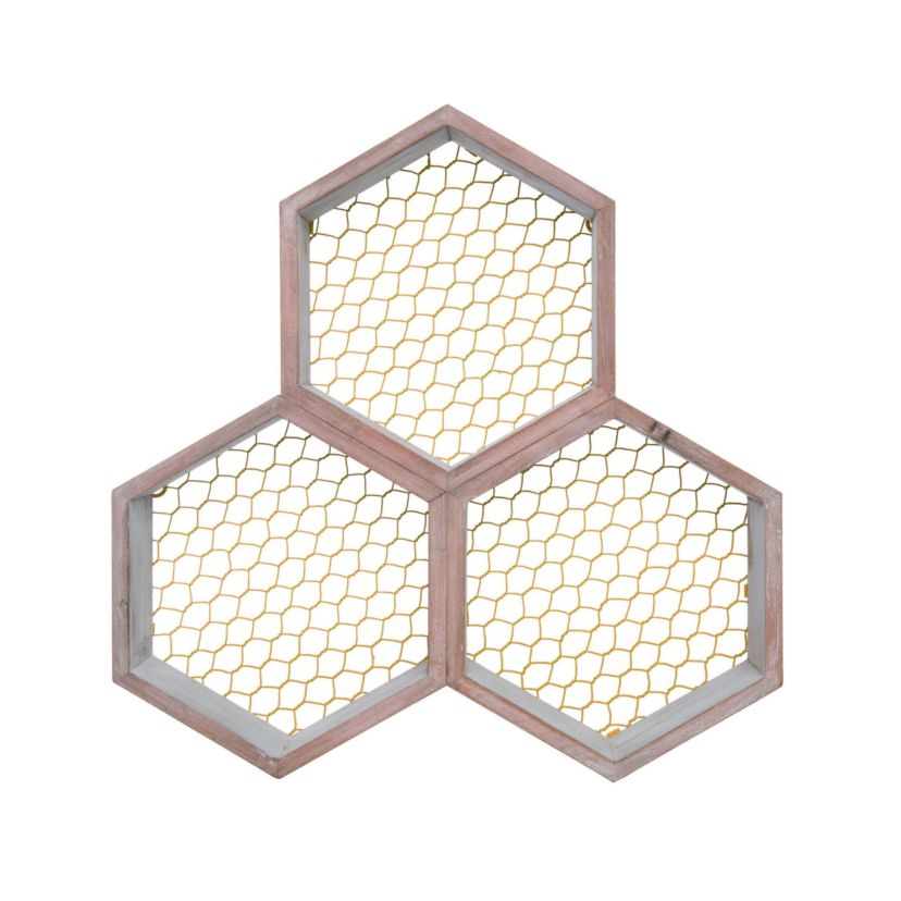 Transpac Wood 13.75 in. Brown Spring Honey Comb Shelf Decor