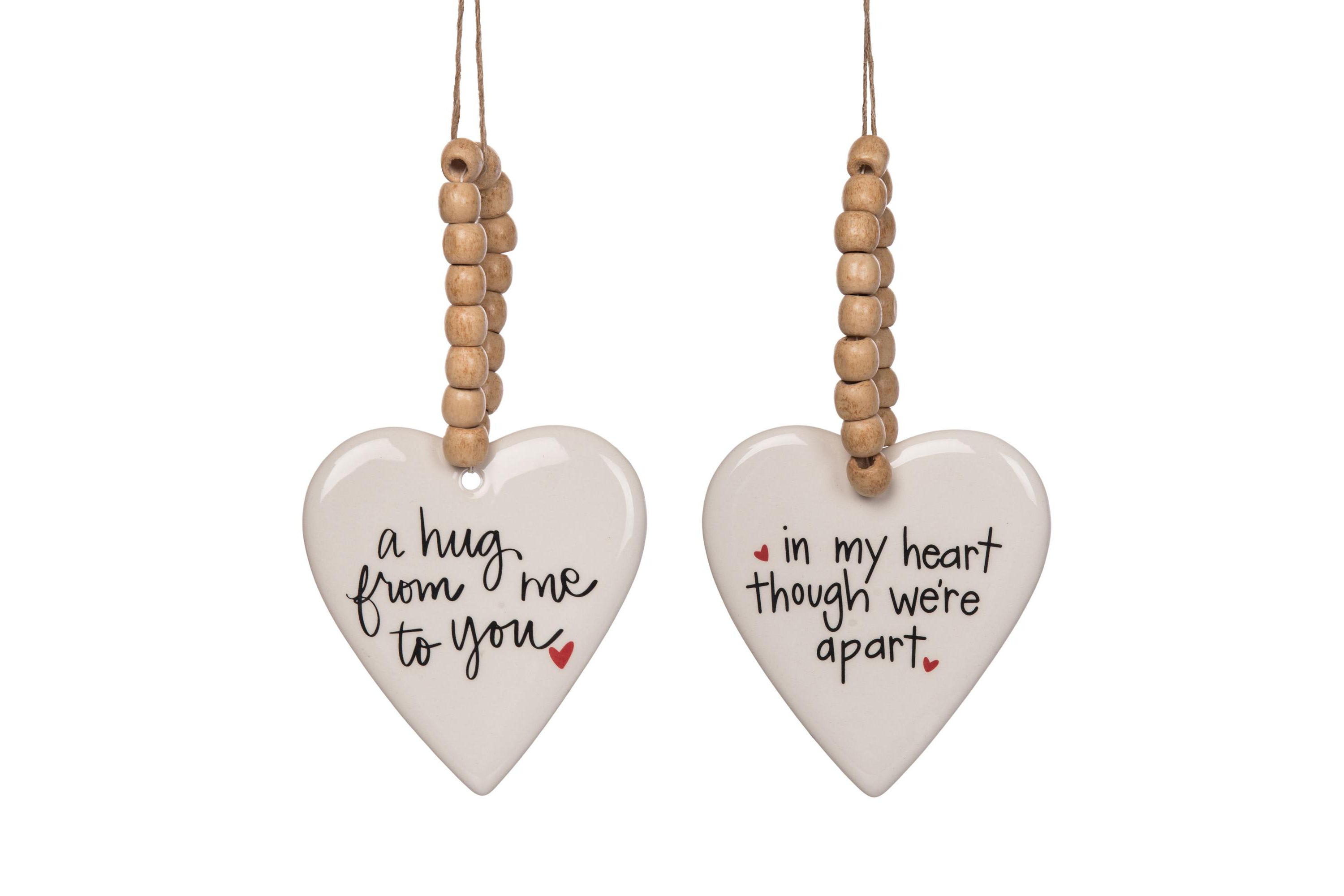 Transpac Ceramic Heart w/Bead Hanger Set of 2 Home Decorations Valentines