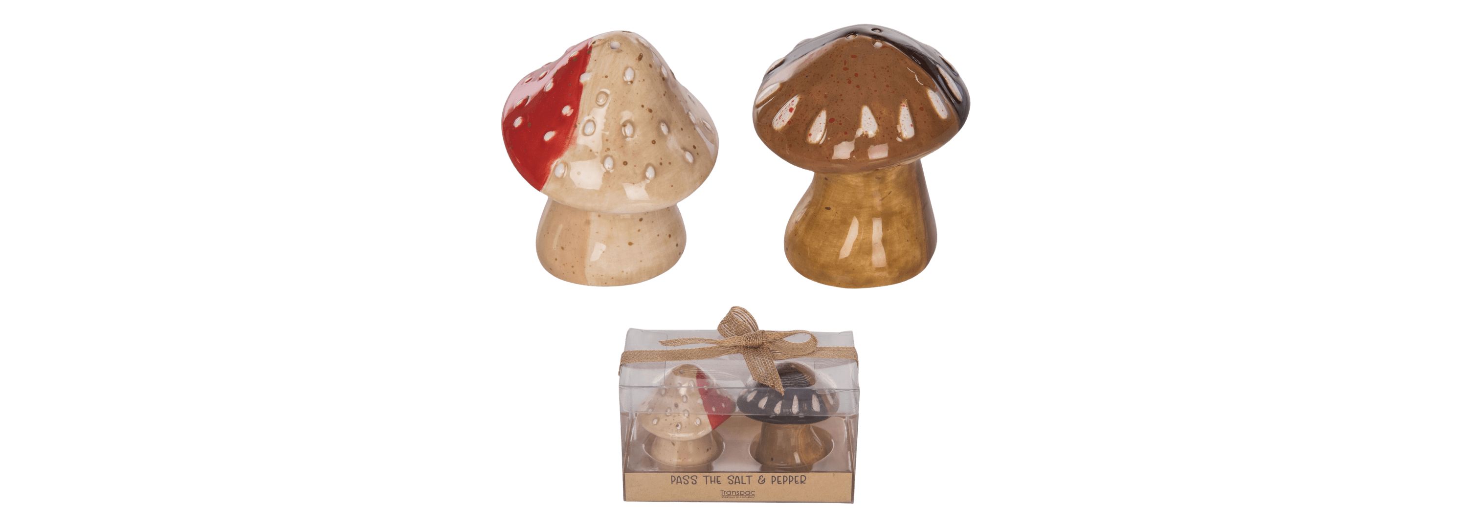 Transpac Ceramic Mushrooms Salt and Pepper Set of 2 Home Decorations Spring