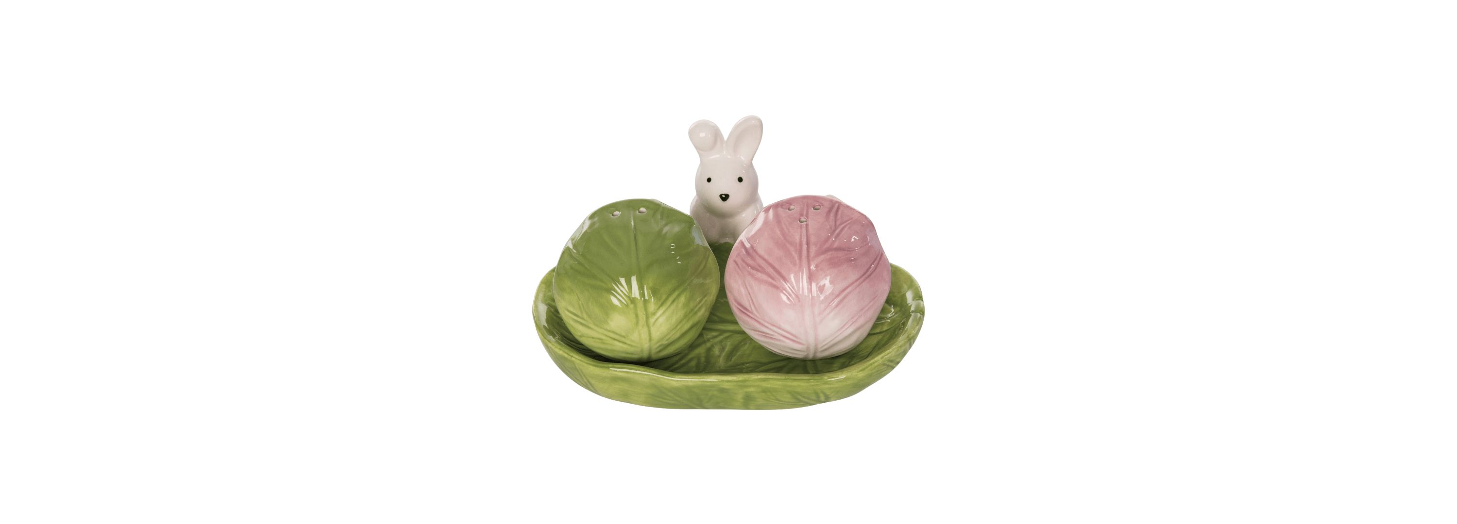 Transpac Ceramic Cabbage w/Easter Bunny Salt and Pepper Set of 3 Home Decorations Easter
