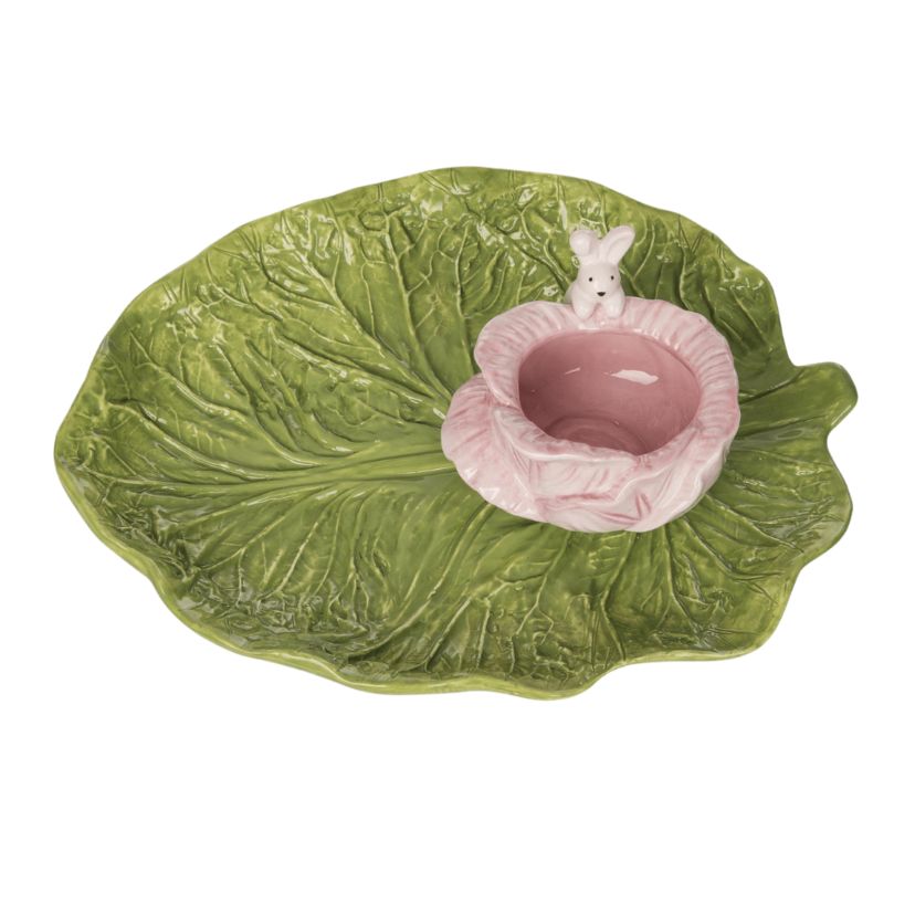 Transpac Ceramic Cabbage Chip & Dip Set of 2 Home Decorations Easter