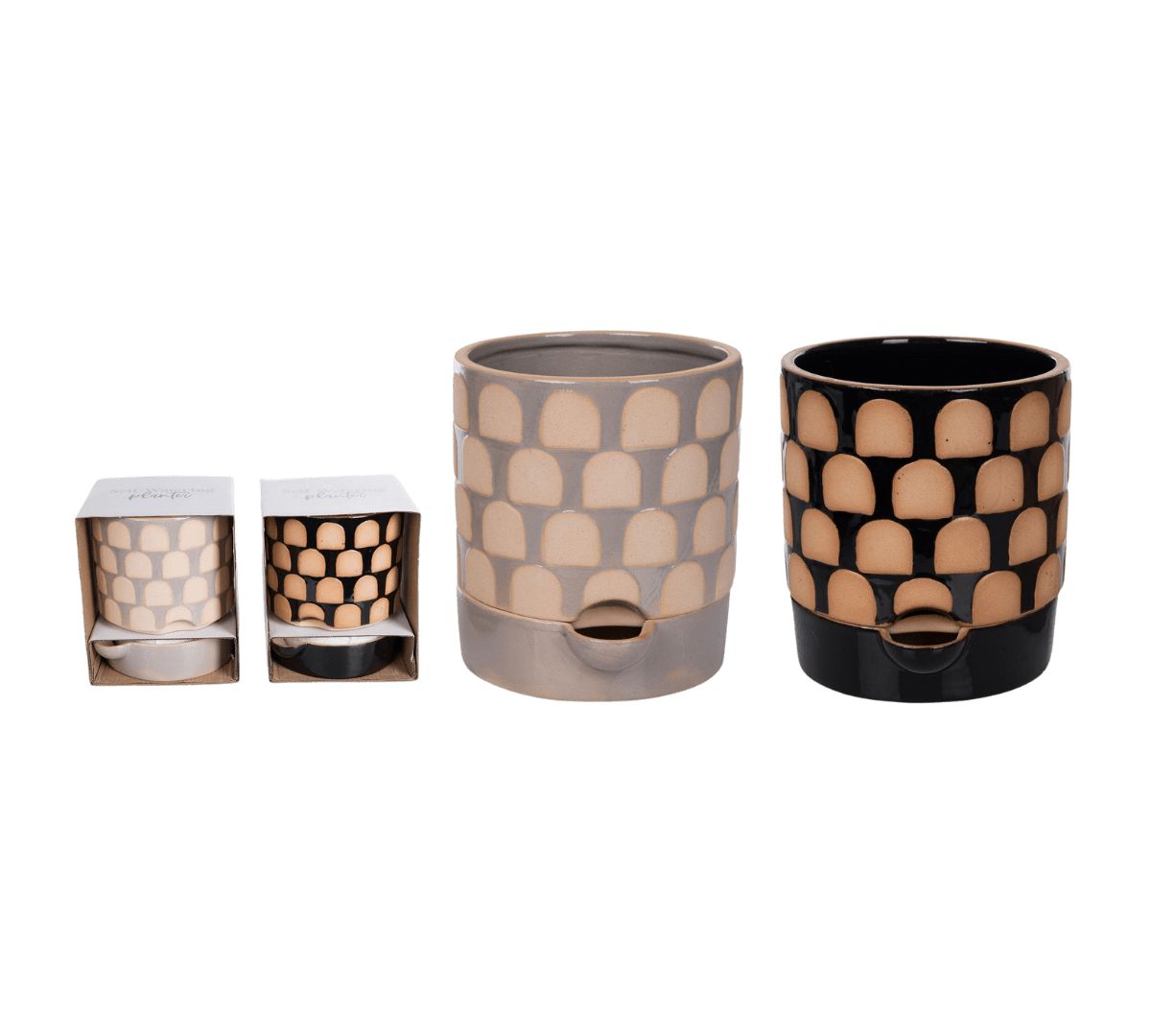 Transpac Large Terracotta Etched Self Water Planter Set of 2 Home Decorations Spring