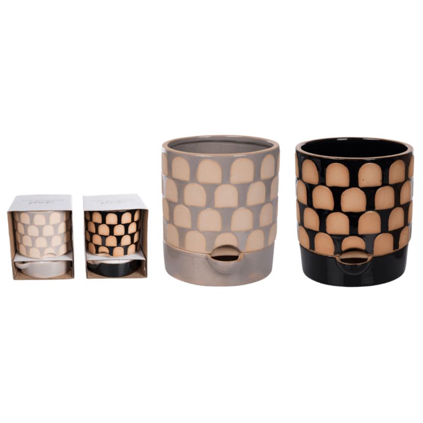 Transpac Large Terracotta Etched Self Water Planter Set of 2 Home Decorations Spring