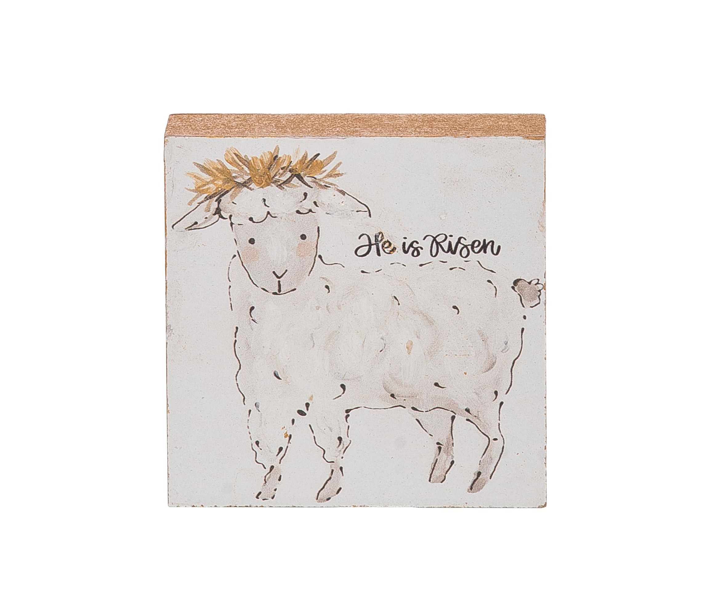Transpac Wood Block with Lamb Handpainted Home Decorations Easter