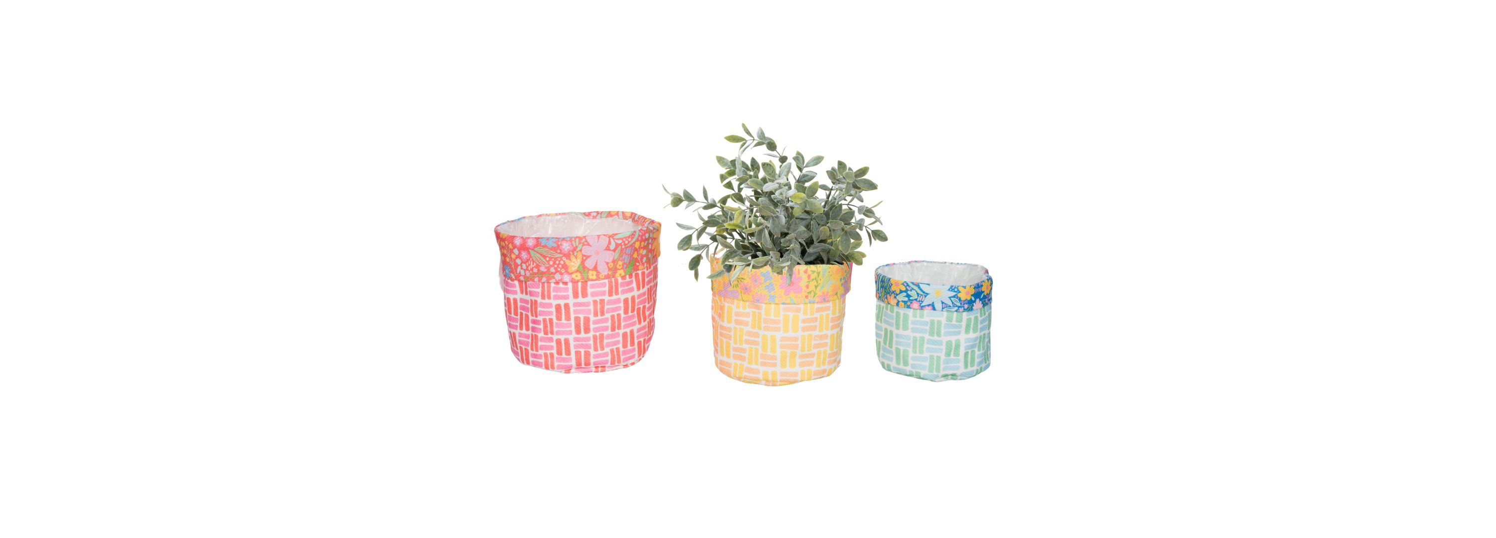 Transpac Fabric Bright Geo Planters w/Liner Set of 3 Home Decorations Spring