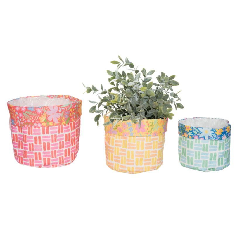 Transpac Fabric Bright Geo Planters w/Liner Set of 3 Home Decorations Spring
