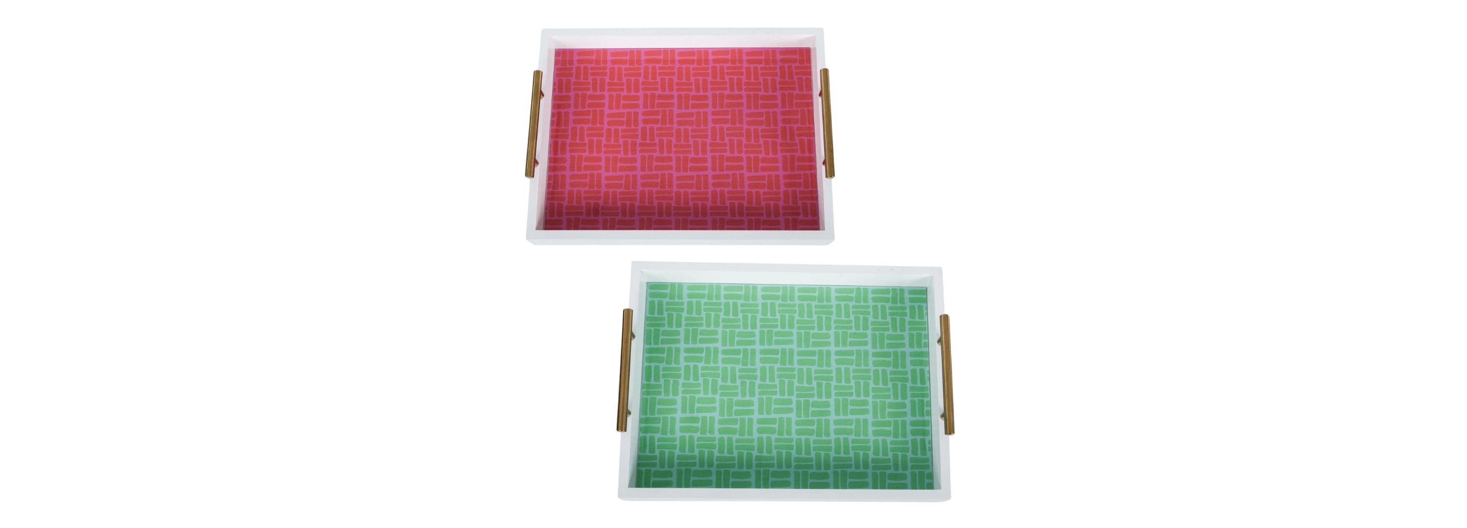 Transpac MDF Glazed Bright Tray Set of 2 Home Decorations Spring