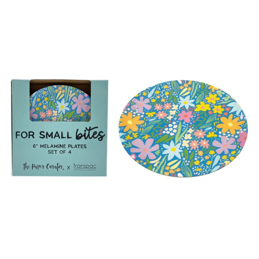Transpac Melamine Floral App Plates Set of 4 Home Decorations Spring