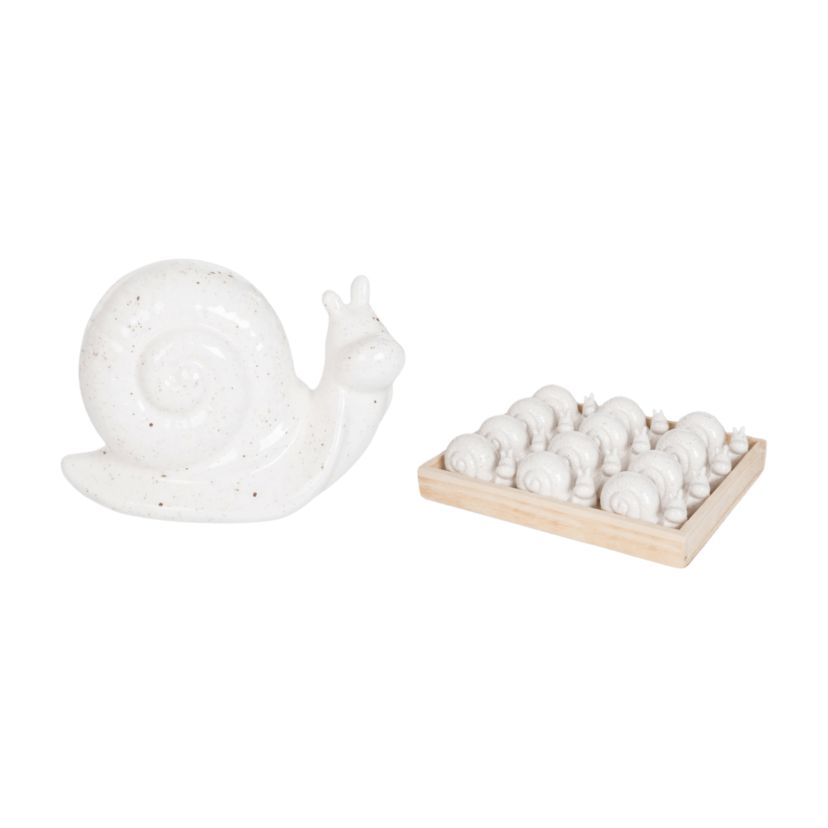 Transpac Mini Ceramic Snails in Wood Box S/12 Home Decorations Spring