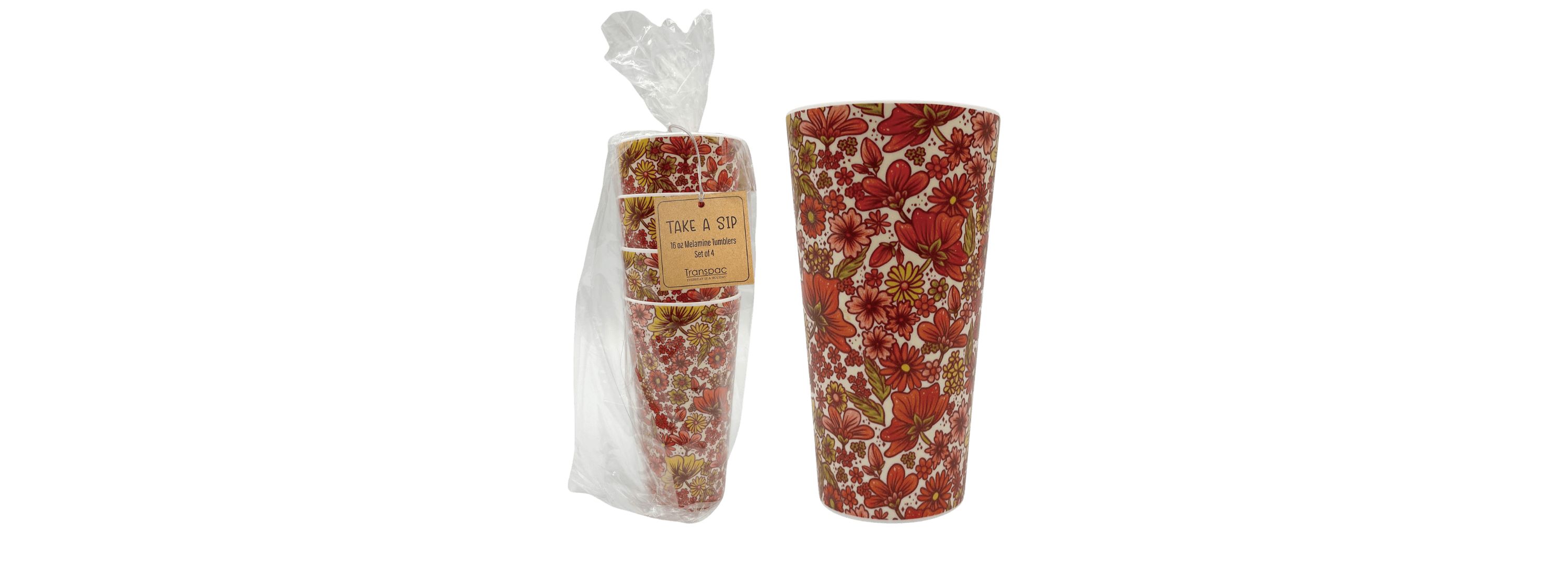Transpac Melamine Retro Floral Tumblers Set of 4 Home Decorations Spring