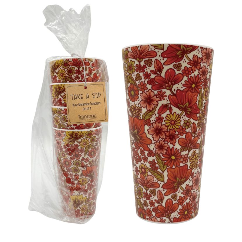 Transpac Melamine Retro Floral Tumblers Set of 4 Home Decorations Spring