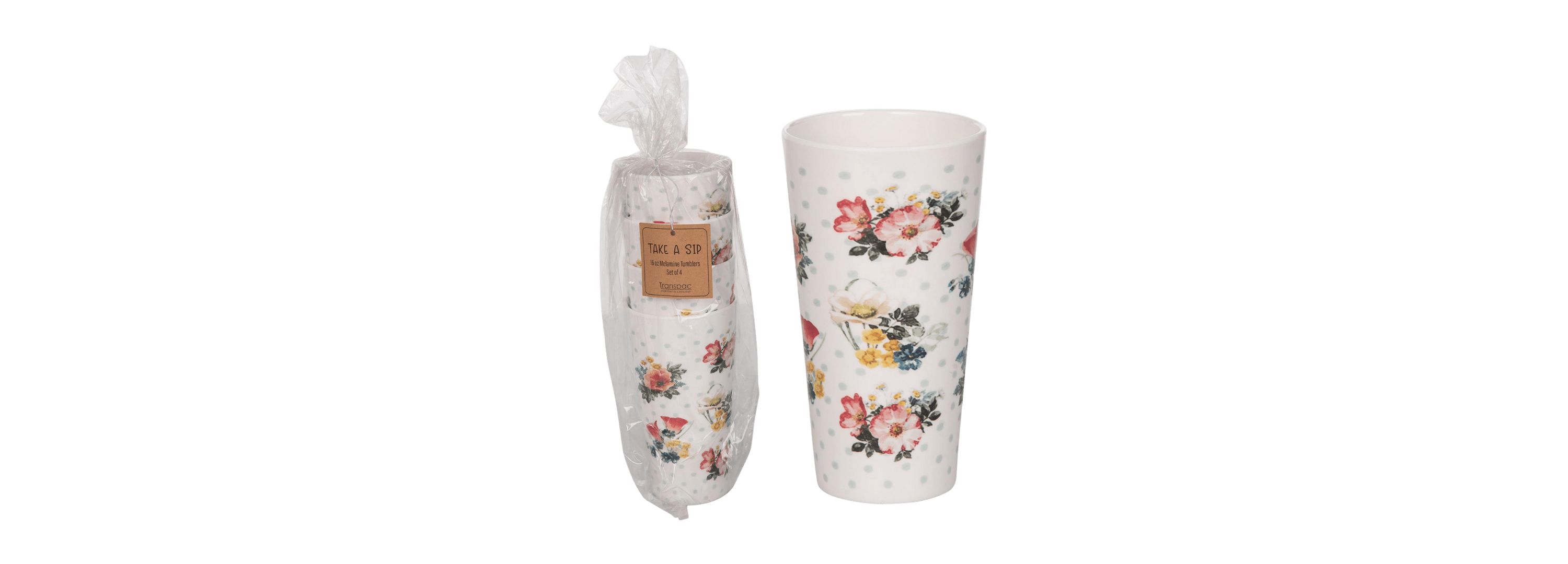 Transpac Melamine Cottage Floral Tumblers Set of 4 Home Decorations Spring