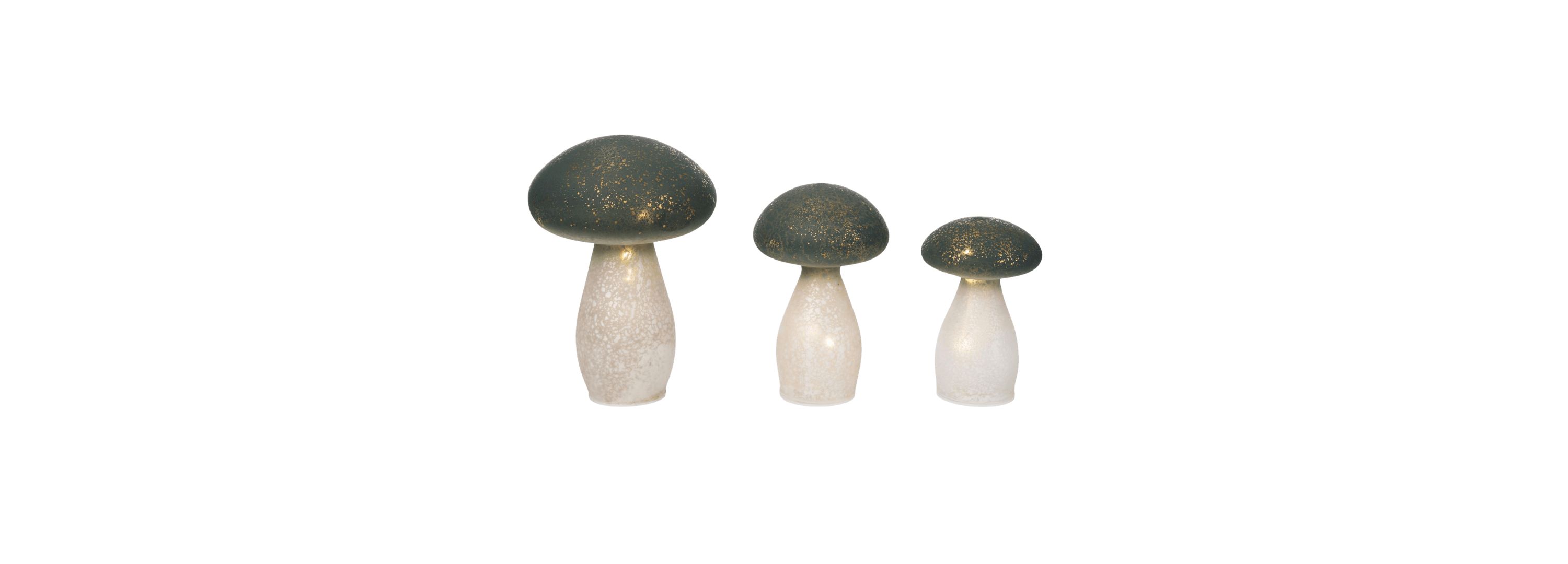 Transpac Glass LED Mushrooms Set of 3 Home Decorations Spring