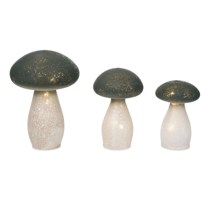 Transpac Glass LED Mushrooms Set of 3 Home Decorations Spring