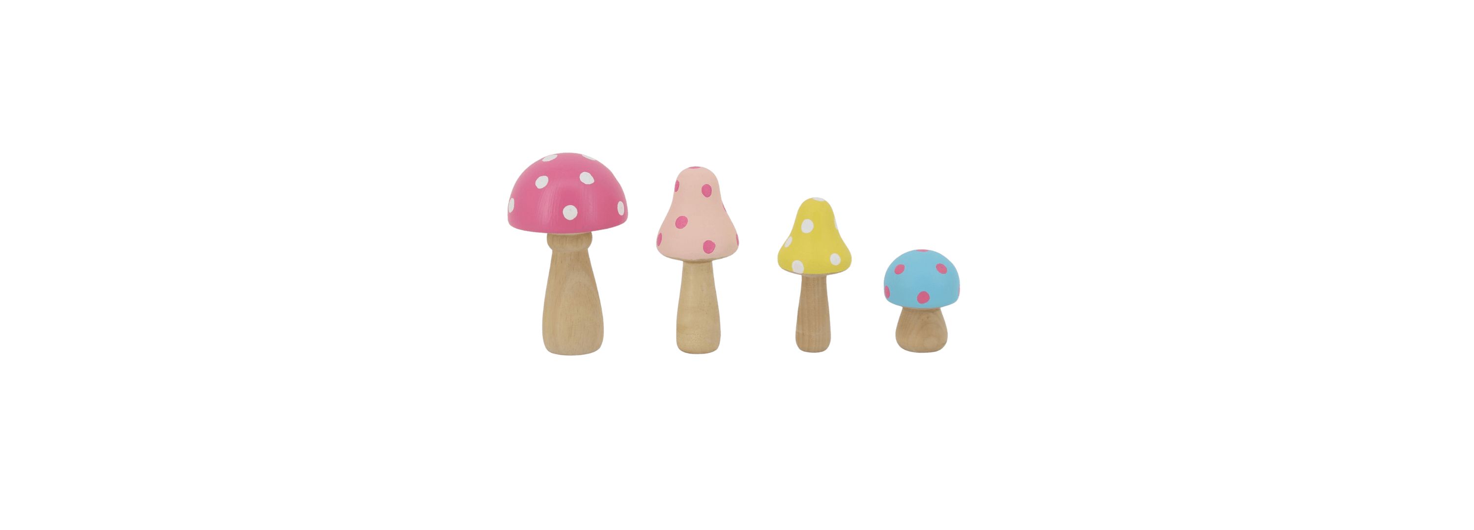 Transpac Wood Polka Dot Mushrooms Set of 4 Home Decorations Easter