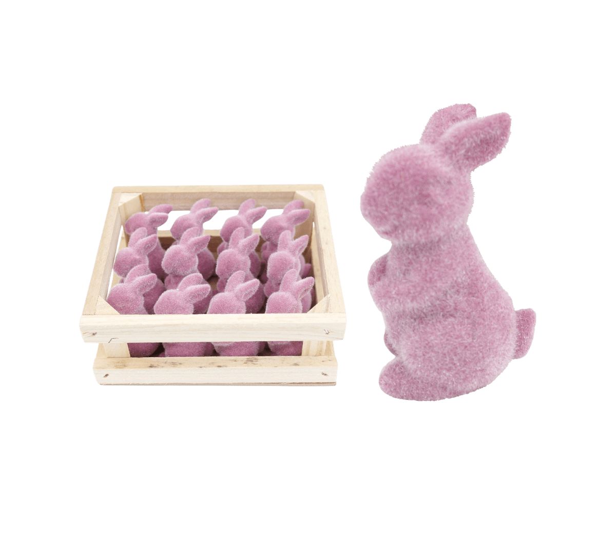 Transpac Mini Resin Flocked Pink Easter Bunny in Crate S/1 Home Decorations Easter