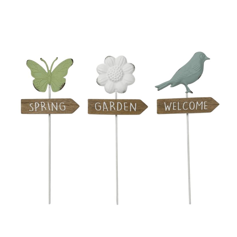 Transpac Metal Spring Icon Plant Pick Set of 3 Home Decorations Spring