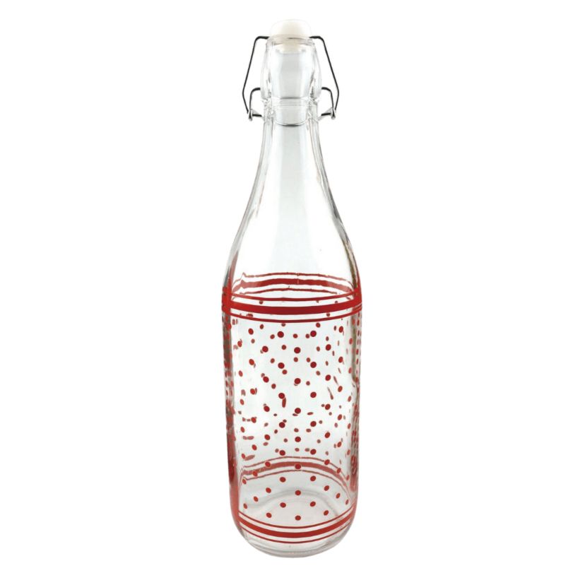 Transpac Glass Red Dots and Stripes Water Bottle Home Decorations Spring