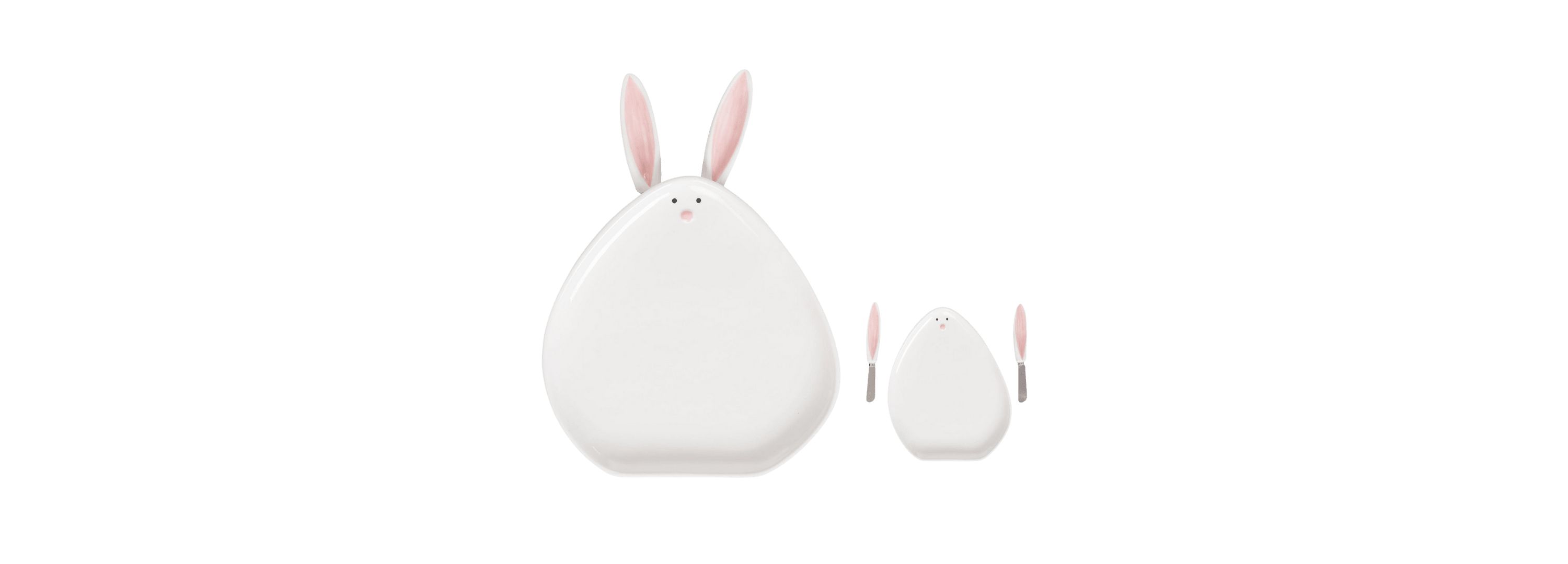 Transpac Ceramic Easter Bunny Platter w/Spreaders Set of 3 Home Decorations Easter