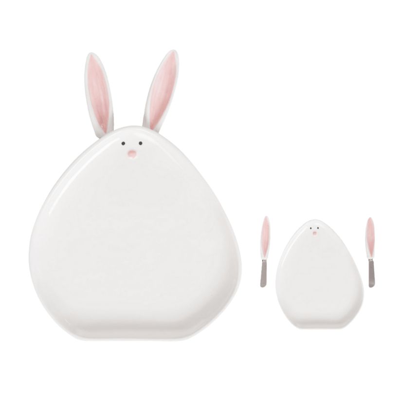 Transpac Ceramic Easter Bunny Platter w/Spreaders Set of 3 Home Decorations Easter